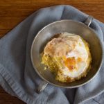 nutmeg infused polenta cake with honey yogurt and peach preserves