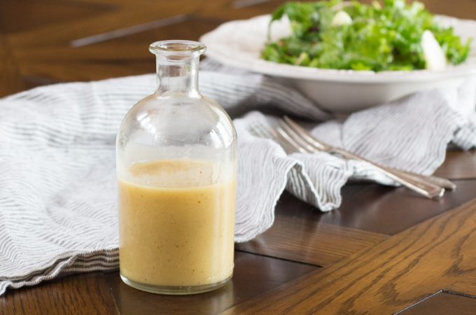 Make this Pear Vinaigrette in 10 minutes with just one pear, pear vinegar (or apple cider vinegar), mustard, and a good olive oil. It will make your salad shine!