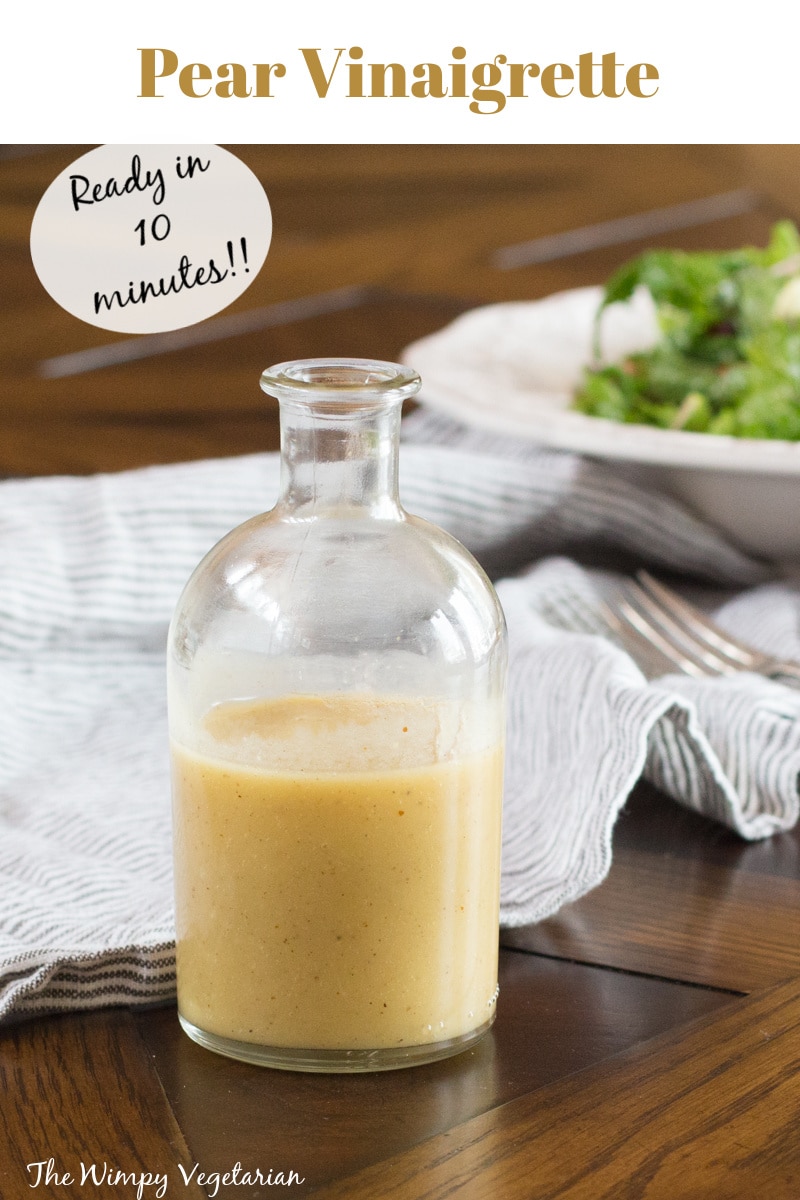 Make this Pear Vinaigrette in 10 minutes with just one pear, pear vinegar (or apple cider vinegar), mustard, and a good olive oil. It will make your salad shine! 