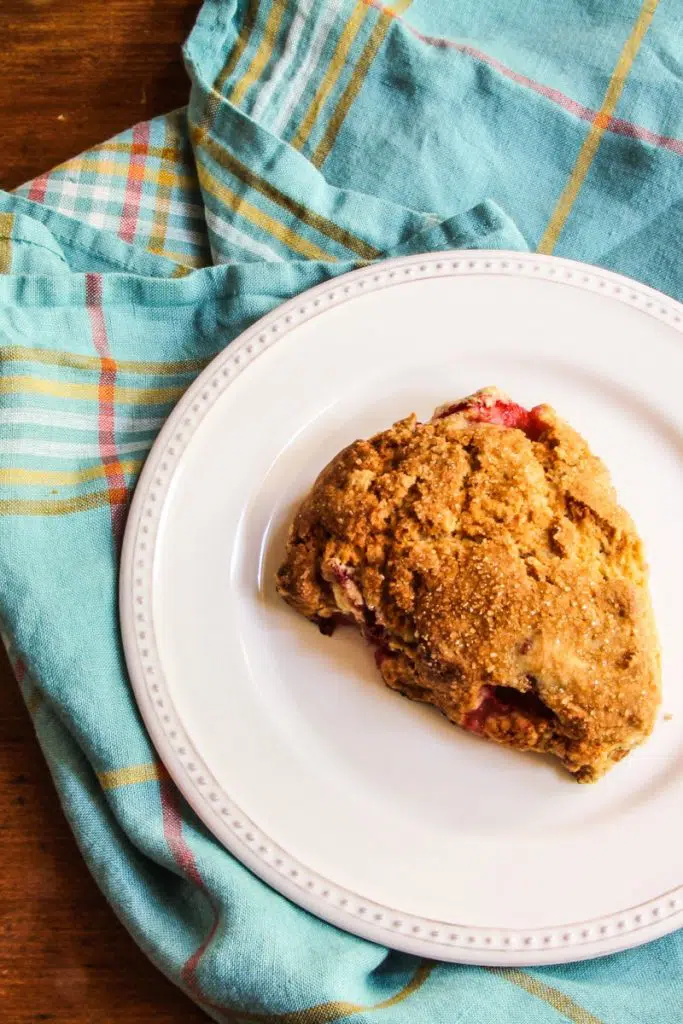 Tender strawberry buttermilk scones with ginger and lemon.