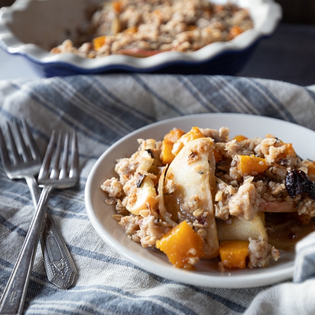 Butternut Squash Casserole dished up on a plate