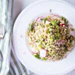 Farro salad with asparagus, fava beans, and radishes.